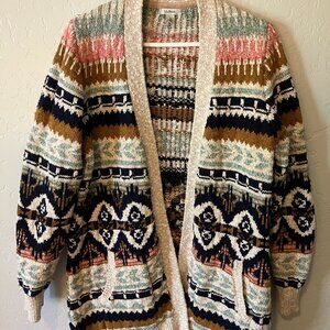 L.L. Bean Women's Cotton Ragg Sweater, Open Cardigan Fair Isle. Size Large